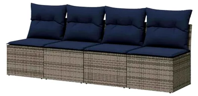 Produktbild von Gartensofa mit Kissen Grau 220 x 62 x 69 cm Poly-Rattan Terrassensofa