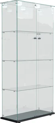 Produktbild von Glasvitrine, Vitrinenschrank Glasvitrine Mit LED Beleuchtung, Glasvitrine Stehend Mit Schloss, 2 Türen Und 4 Regalen, Glas Vitrine Standvitrine Für Wohnzimmer Schlafzimmer Büro (Schwarz, 4 Regale)