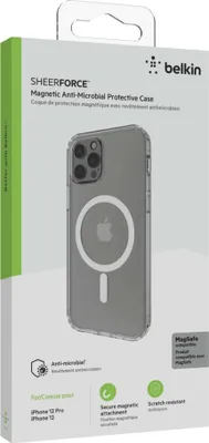 Immagine prodotto di Belkin SheerForce Magnetic Anti-Microbial - Cover posteriore per telefono cellulare - compatibile con MagSafe - trasparente - sottile, leggera - per Apple iPhone 12, 12 Pro
