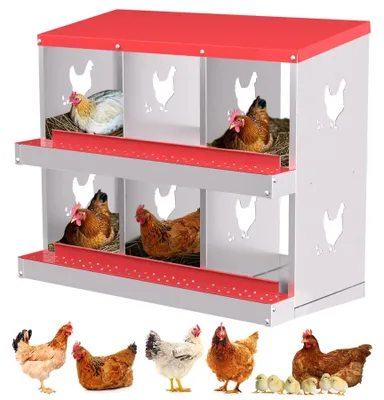 Produktbild von Rolloff-Eiersammelbox - Hühner Legenest zur Wandmontage - 6 Nester ohne Füße - Robustes Metall - Leicht zu reinigen - Für Innen- & Außenbereich - Rot