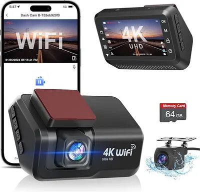 Produktbild von Dashcam Auto Vorne Hinten 4K+1080P, WiFi Dash Cam 3 Zoll LCD Anzeige mit 64GB SD Karte, Dual Auto Kamera mit APP Steuerung, Super Nachtsicht