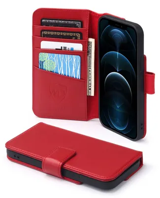 Produktbild von MobyDefend Hülle für iPhone 12 & iPhone 12 Pro - Premium Leder Klapphülle mit Kartenfächern und Standfunktion - Rot