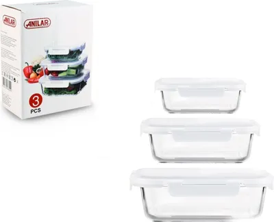 Produktbild von Frischhaltedosen Set Glas 3tlg Vorrats Dosen Behälter Lunchbox Mikrowelle Ofen