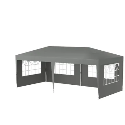 Zdjęcie produktu dla Składana altana ogrodowa 3x6m Składana altana ogrodowa z 4 panelami bocznymi i oknami oraz torbą do przenoszenia Wiklinowy namiot ogrodowy Ochrona UV, szary CEEDIR