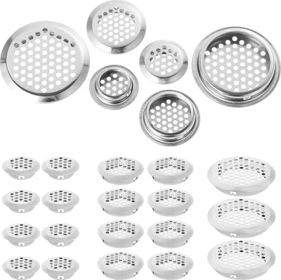 Produktbild von Mynoozi 30 Stück Runde Lüftungsöffnungen (10 Stück 25mm + 10 Stück 35mm + 10 Stück 53mm), Edelstahl Lüftungsloch, Runde Maschenöffnung, Runde Lüftungsgitter für Küche, Bad, Schrank und