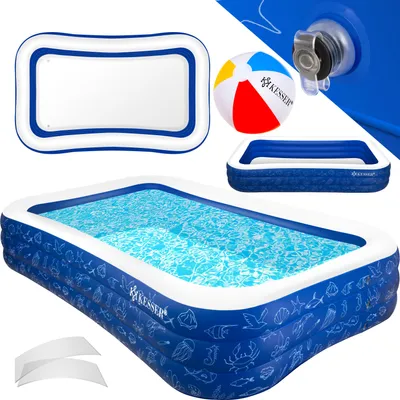 Produktbild von KESSER® Aufblasbarer Pool Familienpool für Kinder und Erwachsene Gartenschwimmbad Familienschwimmbad Sommer Planschbecken Füllmenge Kinderfreundlich Entwässerungslöcher