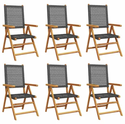Imagen del producto de vidaXL: Juego de 6 sillas plegables ajustables, color , fabricadas en polirattan y madera maciza