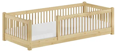 Produktbild von Kinderbett niedriges Bodenbett Kiefer natur 80x180 Kleinkinder Laufstall ähnlich V-60.65-08-180Rollrost und Matratze inkl.
