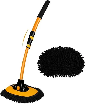 Image de Brosse télescopique pour lavage de voiture, 102 cm, en aluminium, à poils souples, avec tête en microfibre