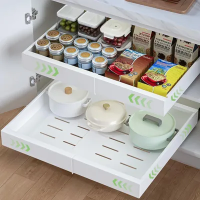 Produktbild von Ausziehbarer Küchenschrank Organizer 32-52cm - 2 Stück Weiß