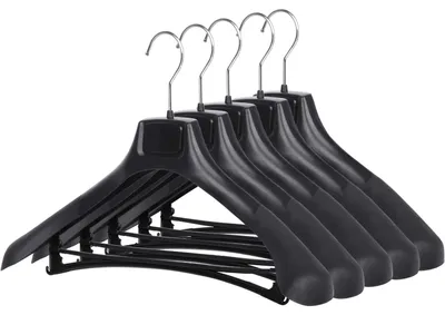 Kleiderbügel 5er-Set schwarz, breite Schultern, Hosenstange