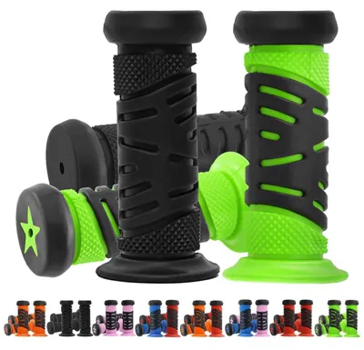 Zdjęcie produktu dla Rękojeści do roweru dziecięcego, 22 mm, 95 mm, gumowe, z amortyzacją, czarne i zielone, 2 sztuki