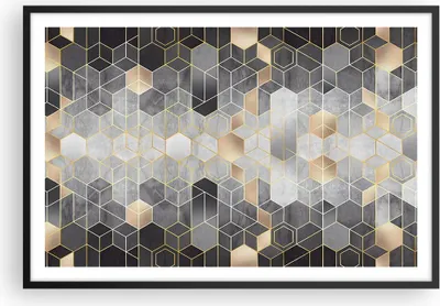 Produktbild von Gerahmtes Poster - Schwarzer Rahmen - Geometrisch Abstraktion Sechsecke - 91,5x61 cm - Wand Bild - Wanddeko - Wandbilder - Kunstposter - Wandposter - Bilderrahmen - Bilder - Kunstdruck P2BAA91x61-4776