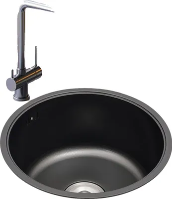 Obrázek produktu pro Kulatý kuchyňský dřez z nerezové oceli 304, s jednou mísou, dva otvory, montáž