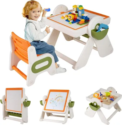 Produktbild von 6-in-1 Kinder-Aktivitätstisch- und Staffelei-Set mit Stauraum