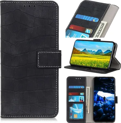 Produktbild von Mobigear Croco  Samsung Galaxy A52 Hülle Klapphülle Geldbörse - Schwarz