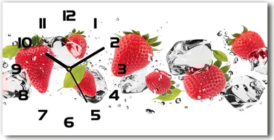 Produktbild von Wanduhr aus Glas – 60x30 cm - Glasbild - Glasuhr - Gehärtetes Glas - schwarze-zeiger - Erdbeeren und Wasser