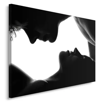 Produktbild von Leinwandbild kuss liebe paar schwarz und weiß 100x70 cm Feeby grau wandbild bereit zum aufhängen