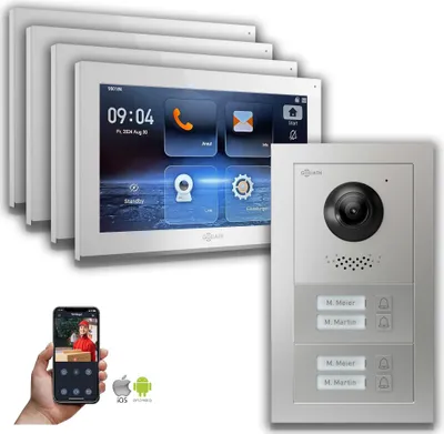 Produktbild von Goliath IP Video Türsprechanlage: 10-Zoll 4 Familienhaus, Smartphone App, Silber : 10 Zoll Weiß : Aufputz Dose Monitor Farbe: 10 Zoll Weiß Montage: Aufputz Dose