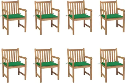 Produktbild von Gartenstühle 8 Stk. mit Grünen Kissen Massivholz Teak