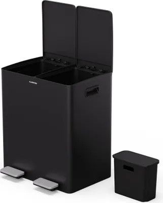 Image de Klarstein EcoVista poubelle - Tri sélectif 40 L avec bac à compost amovible, fermeture douce, acier inoxydable, poubelle de cuisine