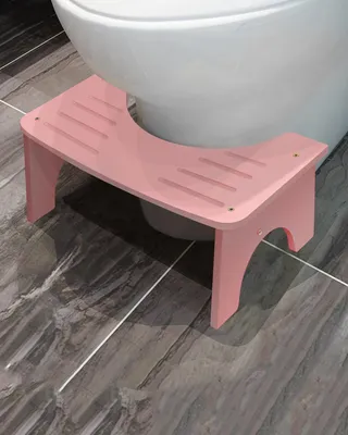 Image de Omgoods - Tabouret de toilette en bambou - Tabouret de toilette ergonomique avec tapis antidérapant (rose)