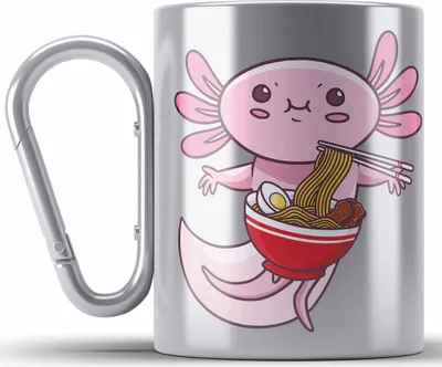 Produktbild von Trendation - Axolotl Edelstahl Tasse Karabiner Grafik Lustig Geschenkidee Schwanzlurch Tiere Geschenk Ramen Lustig (Silber)