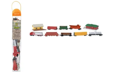 Produktbild von Safari Ltd 684104 Züge Lok Waggon Bahnhof (10 Minifiguren) Serie Themengebiet