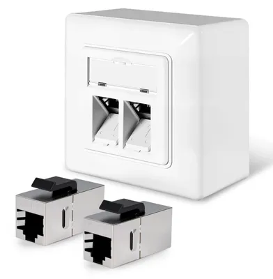 CAT7 Netzwerkdose 2x RJ45 10 Gbit/s abgeschirmt Aufputz