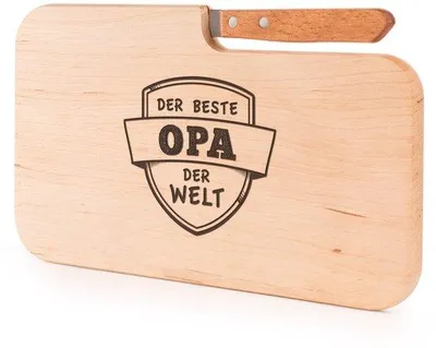 Produktbild von Holzschneidebrett mit Messer, Geschenk für Opa, Holzbrett mit Gravur, Opa-Geschenk, Frühstücksschneidebrett