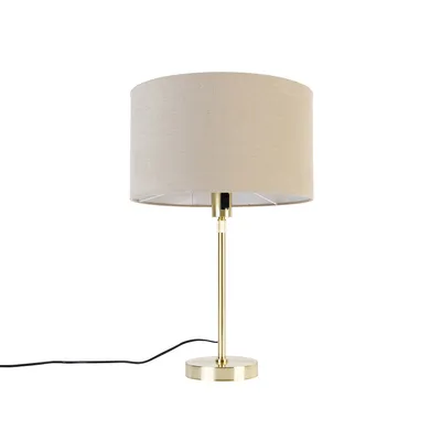 Produktbild von QAZQA - Design Tischleuchte I Tischlampe I Lampe I Leuchte Gold I Messing verstellbar mit Schirm hellbraun 35 cm - Parte I Wohnzimmer I Schlafzimmer - Stahl Rund - LED geeignet E27