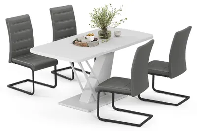 Immagine prodotto di Set di tavoli da pranzo Vicco Fenaro Bianco 120 x 80 cm con 4 sedie da pranzo, grigio, Model 63005