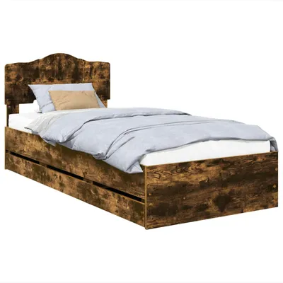Image de Cadre de lit avec tiroir Chêne fumé 90 x 190 cm Bois Ingénierie