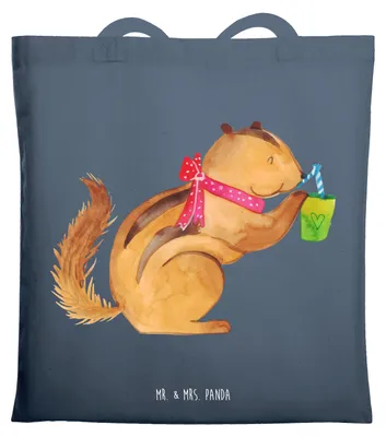 Produktbild von Mr. & Mrs. Panda Shopping Tasche Eichhörnchen Smoothie - Indigo Blue - Geschenk, Streifenhörnchen, Laptoptasche, totebag, Green Smoothies, Tragetasche, Lustige Sprüche