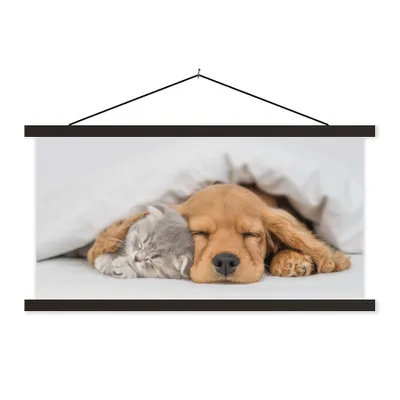 Produktbild von MuchoWow® Textilposter Haustiere - Hund - Katze - Decke 150x75 cm mit schwarzem Rahmen - Posterleiste