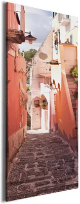 Produktbild von Wallario Premium Leinwandbild Südländische Gasse- Italien bei Sonnenschein in Größe 30 x 75 cm