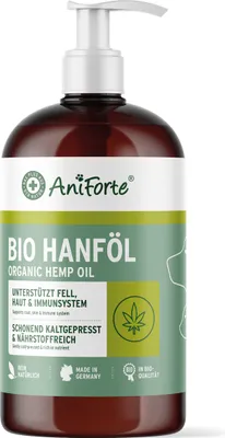 A bottle of organic hemp oil with a pump dispenser.