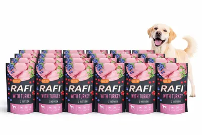 Obrázok produktu pre Mokré krmivo pre psov RAFI s morčacím mäsom, vrecúška 24x500 g, SADA 24 vrecúšok MORČACIE MÄSO 12 kg