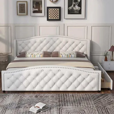 Obrázok produktu pre Dvojlôžková posteľ z dreva s úložným priestorom – nadčasový moderný dizajn – 180 x 200 cm – biela
