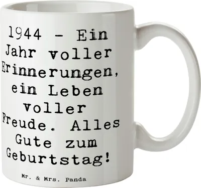Produktbild von Mr. & Mrs. Panda Tasse Spruch 1944 Geburtstag - Weiß - Geschenk, Kaffeebecher, feiern, Geschenkideen, keramik, Leben voller Freude, Jahr Erinnerungen, Geburtstagsgeschenk