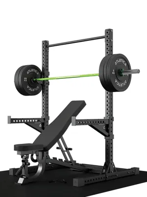 Produktbild von ATLETICA R7 Squat Rack | Assault Set | 203cm Höhe | Schrägbank, Hantelstange, 90 kg Scheiben, Pull-Up Bar, Spotter Arms, J-Hooks, Bodenschutz