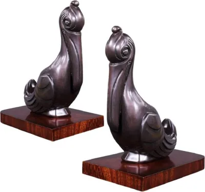 Obrázek produktu pro Casa Padrino sada stojánků na knihy pelikáni bronz / hnědá 18 x 12 x v. 22 cm - dekorativní bronzové figurky s dřevěným podstavcem