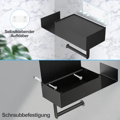Greenspring Toilettenpapierhalter Mit Handyablage – Edelstahl Wandhalterung In Mattschwarz – Platzsparend & Stylisch