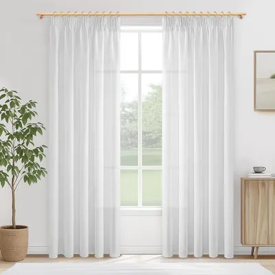 Zdjęcie produktu dla Zasłony z taśmą marszczącą 245 cm x 140 cm, zestaw 2 szt., białe, półprzezroczyste, do salonu