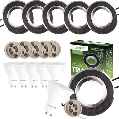 Produktbild von LUMILED 6er Set LED Einbaustrahler GU10 6W Warmweiß 3000K Schwenkbar 85mm Ultra Flach Aluminium Rund Schwarz Gebürstet 230V Inkl. GU10 Fassung & LED Leuchtmittel Decken Einbauleuchten für Wohnzimmer