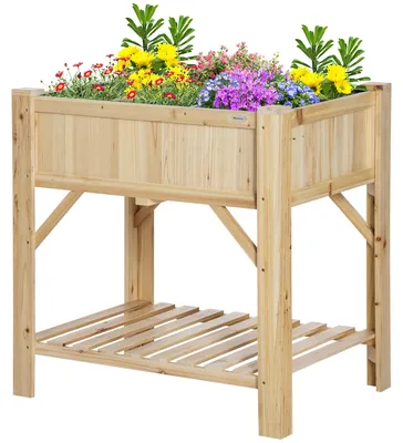 Produktbild von Outsunny Hochbeet Holz mit 6 Anbauflächen Blumenkasten Pflanztisch Vliesstoff