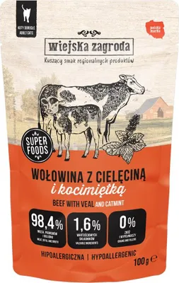 Obrázek produktu pro Wiejska Zagroda Karma mokra dla kota Wołowina z cielęciną i kocimiętką 100 g