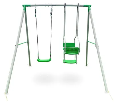 Immagine prodotto di Altalena da giardino per 3 bambini – Lunghezza della corda regolabile, resistente alle intemperie, verde