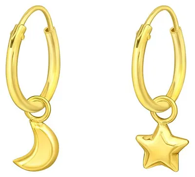 Produktbild von Kinder Creolen: Goldene Ohrringe Silber 925 „Mond & Stern“