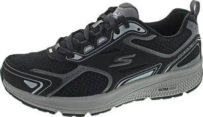 A single black and gray Skechers Go Run running shoe is shown from a side-diagonal angle on a white background.